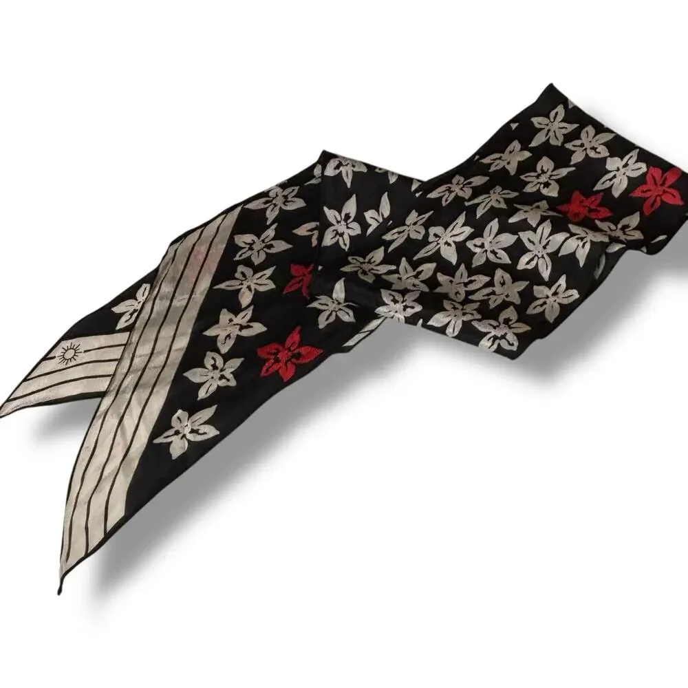 Black, White and Red Floral Long Scarf